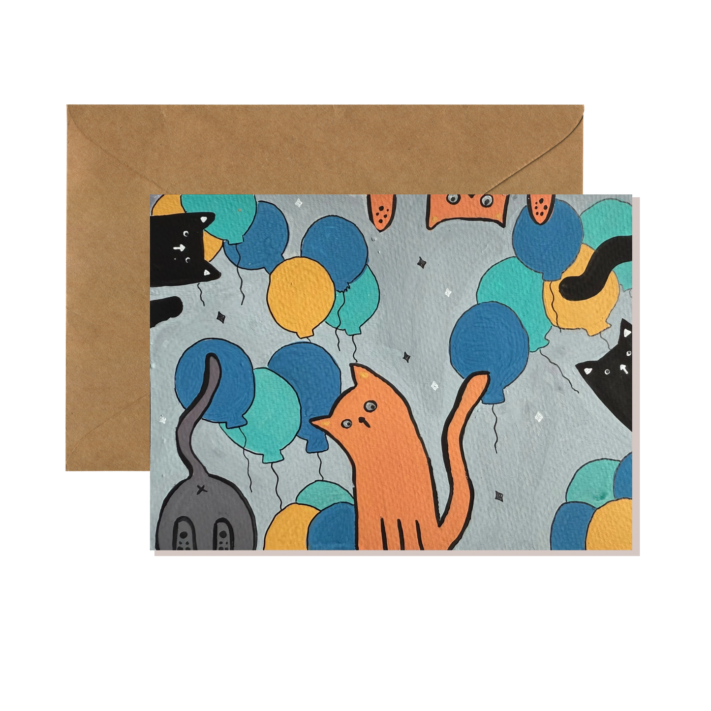 Cat Purr-Day with Balloons Birthday Card