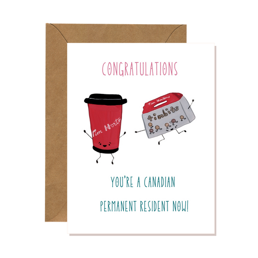 Coffee and Timbits Canadian Residency Congratulations Card
