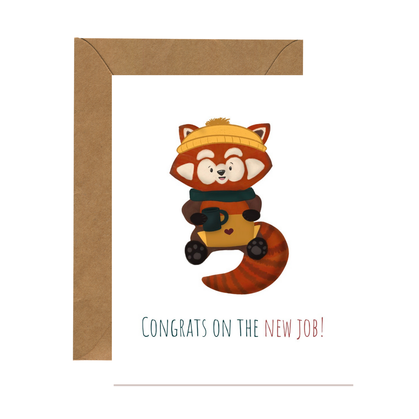 New Job Congrats Card | Cozy Working Red Panda