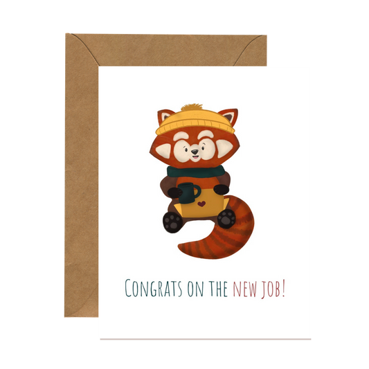 New Job Congrats Card | Cozy Working Red Panda