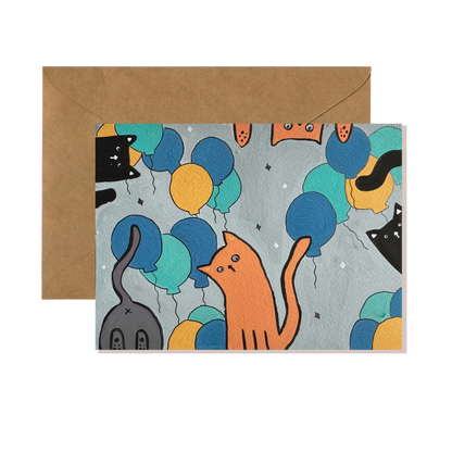 Cat Purr-Day with Balloons Birthday Card