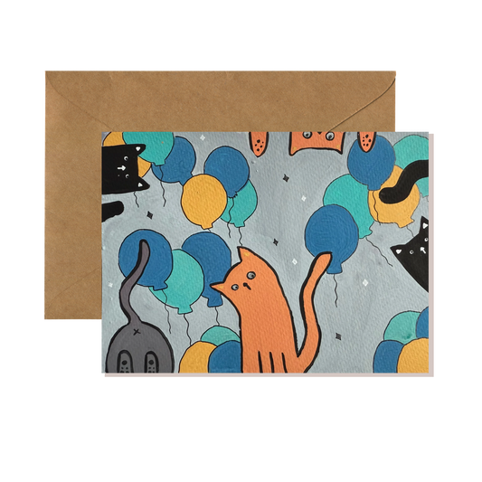 Happy Purr-day Balloons Birthday Card