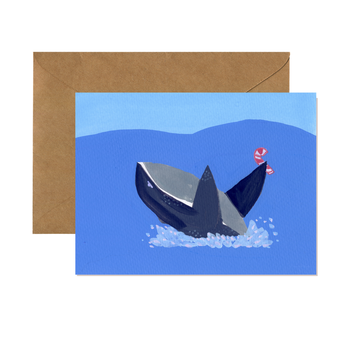 Whale with Candy Cane Coastal Holiday Cad