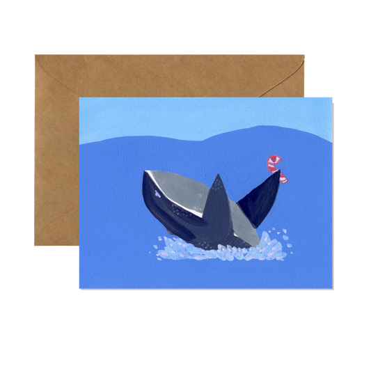 Whale with Candy Cane Coastal Holiday Cad