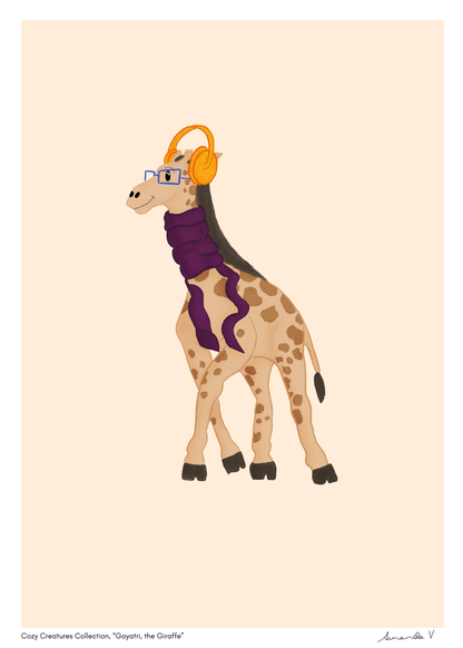 Gayatri, the Giraffe Wall Art | Cozy Giraffe Unframed Art Print for Home Office