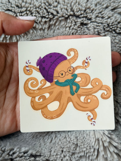 Cozy Winter Octopus Vinyl Sticker
