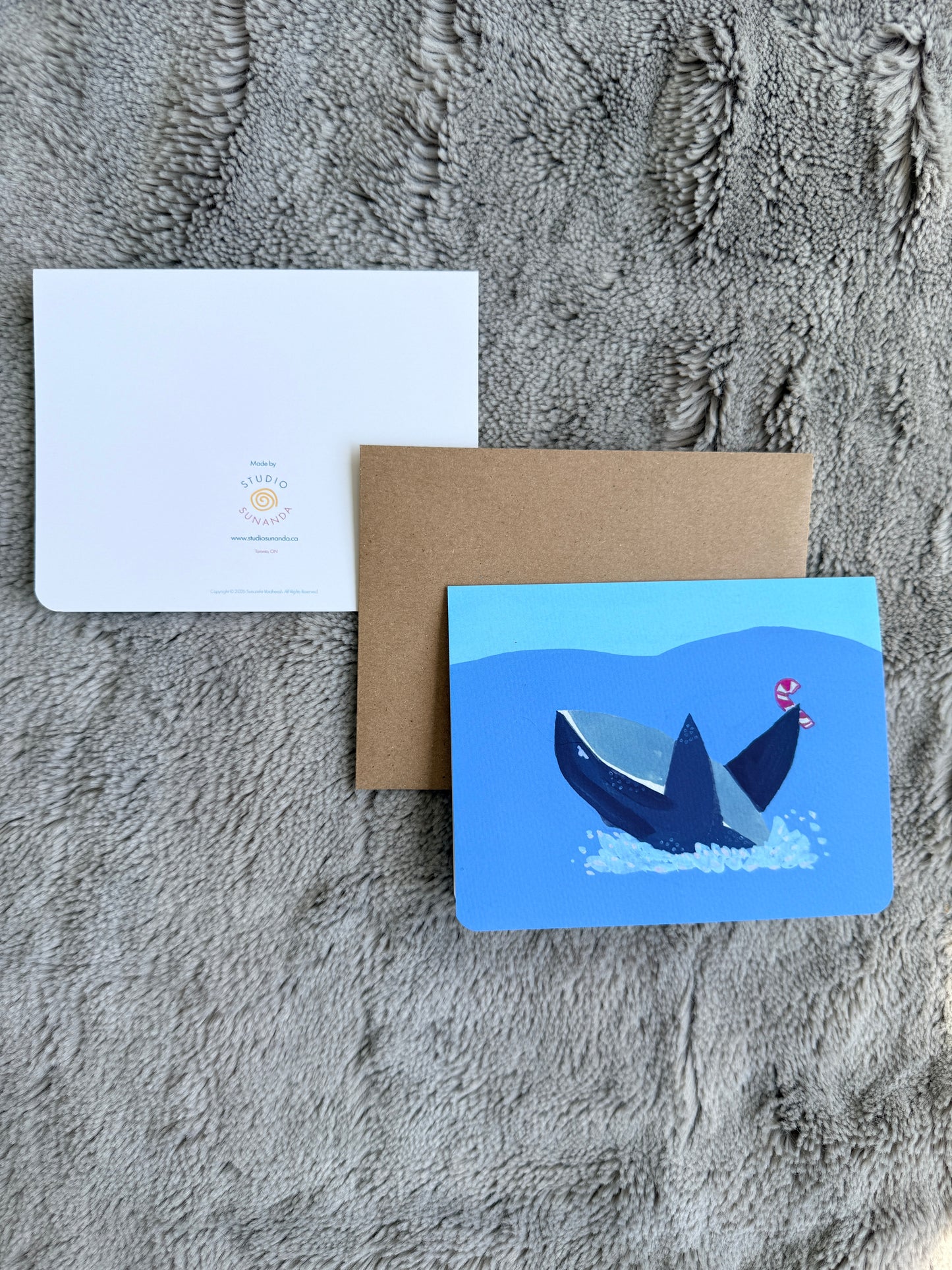 Whale with Candy Cane Coastal Holiday Cad