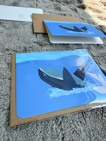 Whale with Candy Cane Coastal Holiday Cad