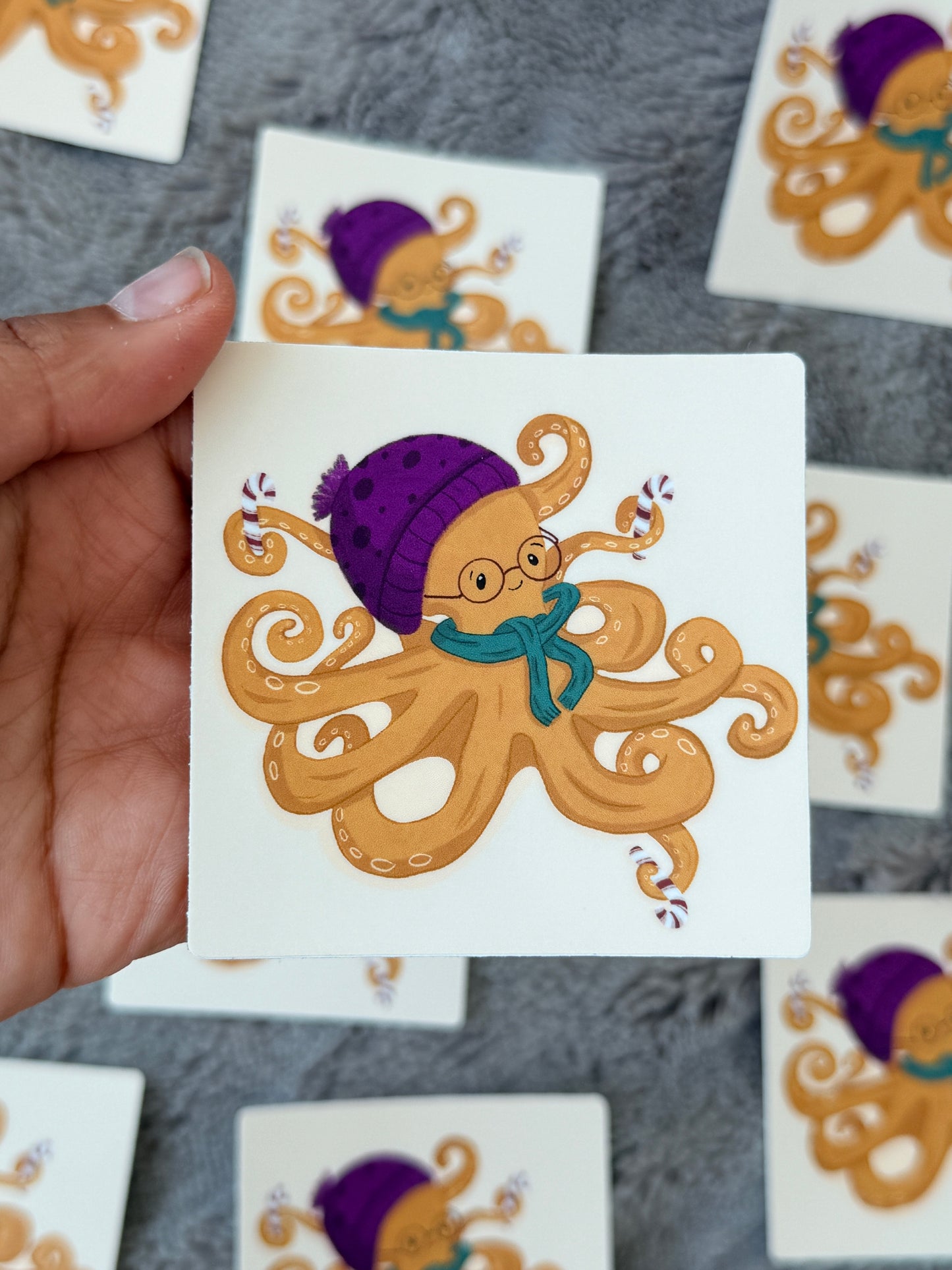 Cozy Winter Octopus Vinyl Sticker