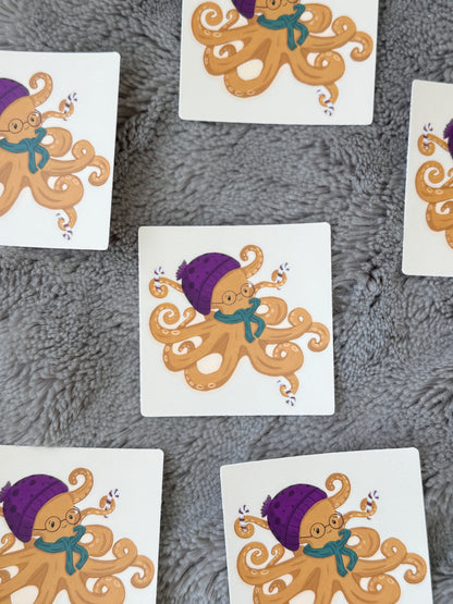 Cozy Winter Octopus Vinyl Sticker