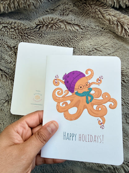 Cozy Octopus Happy Holidays Card