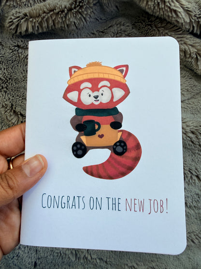 New Job Congrats Card | Cozy Working Red Panda