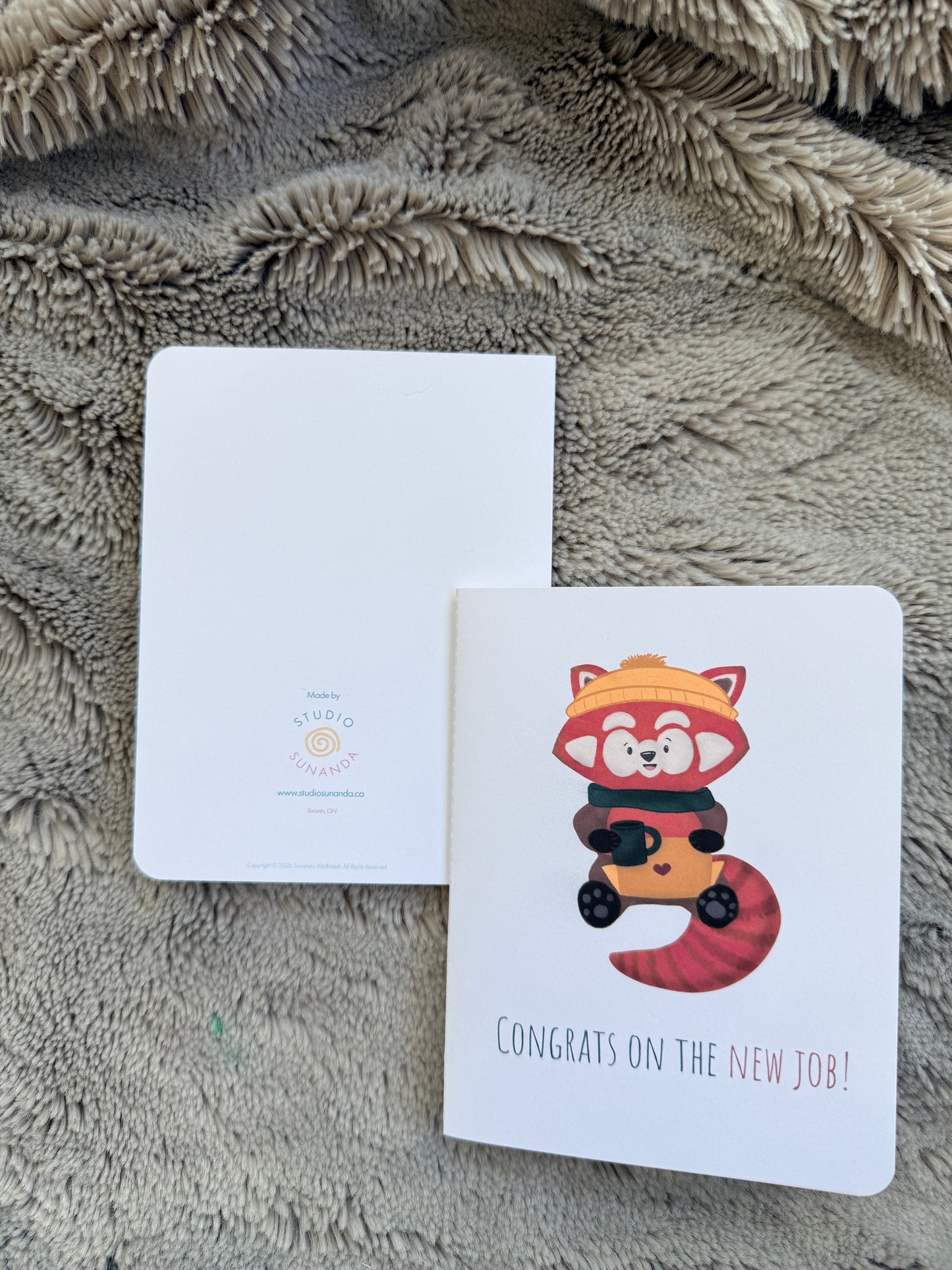 New Job Congrats Card | Cozy Working Red Panda