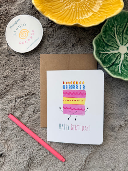 Watercolor Birthday Cake Card
