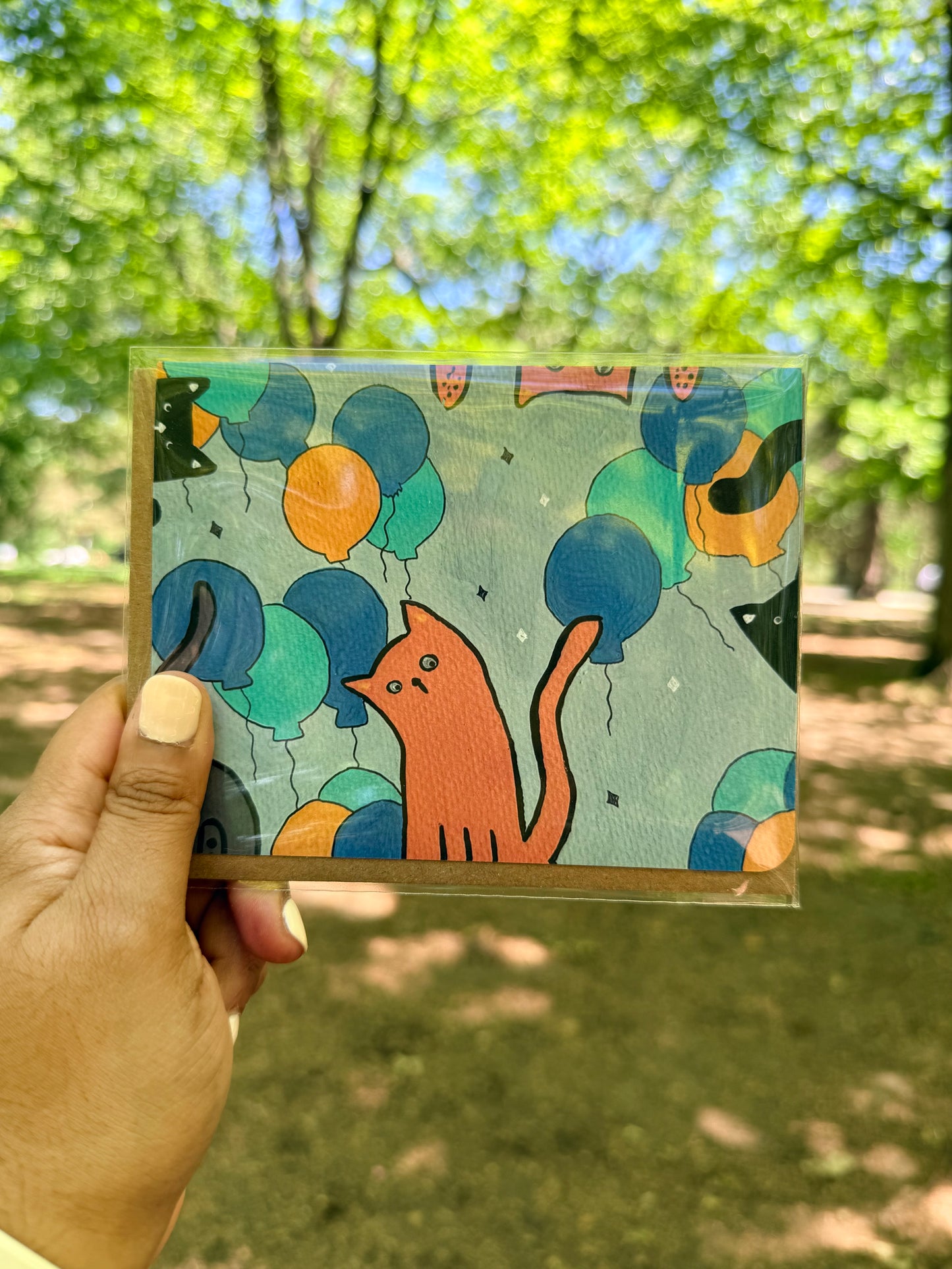 Cat Purr-Day with Balloons Birthday Card